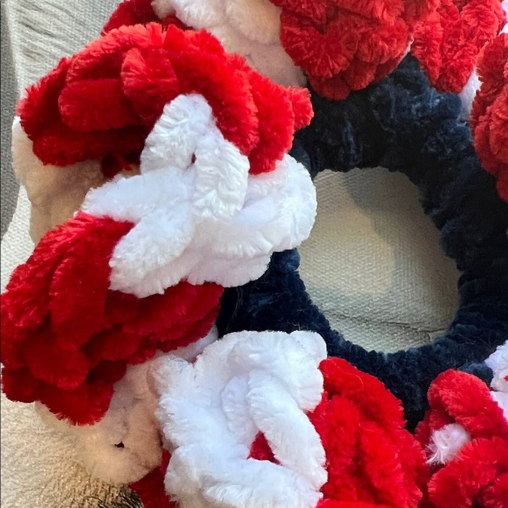 Handmade Red, White and Blue Crochet Scrunchies- Set of 2 - Picture 3 of 3